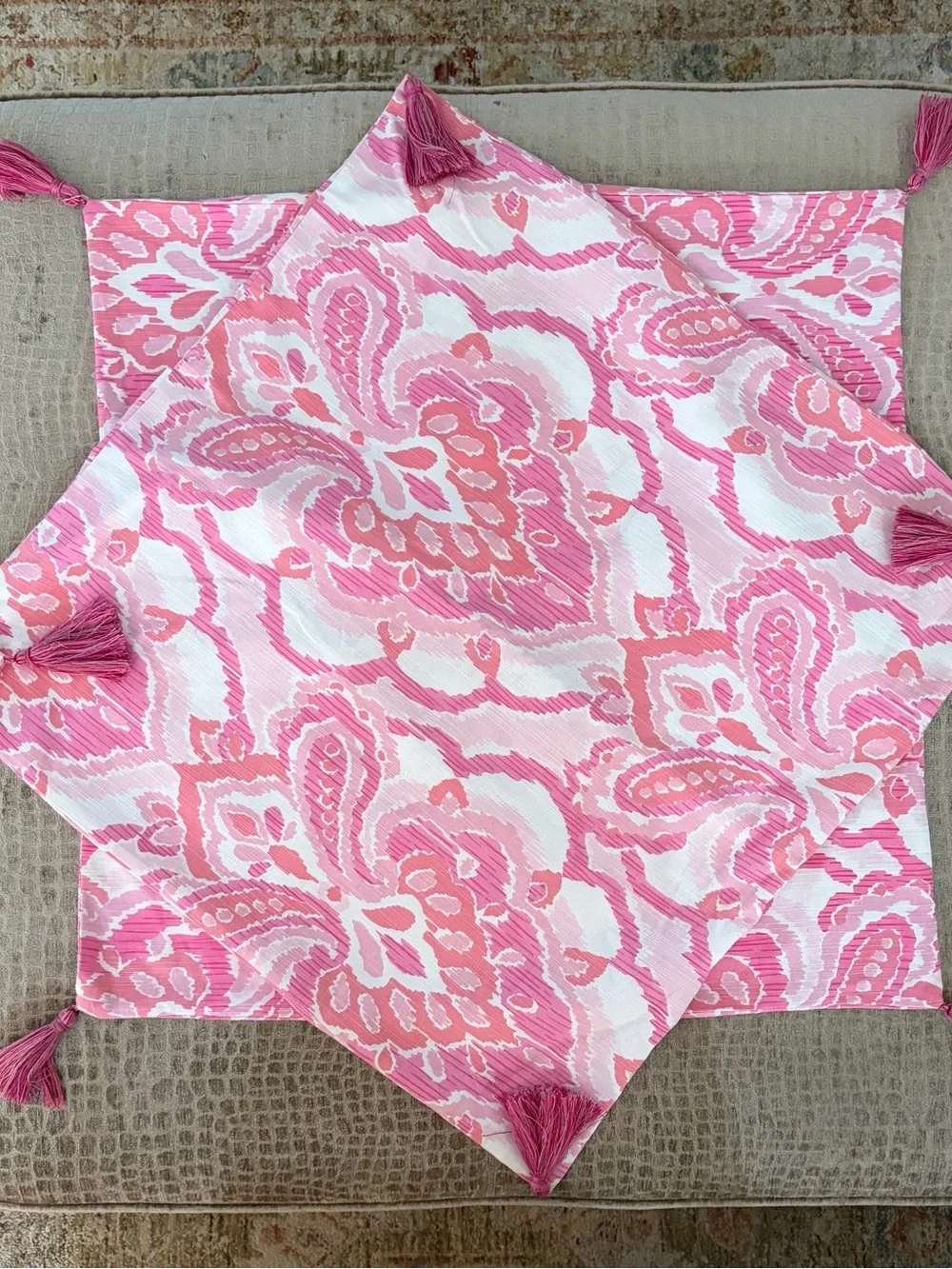 2 Pottery Barn Kids Cotton Pillow Covers w/ Tassels Pink and Preppy